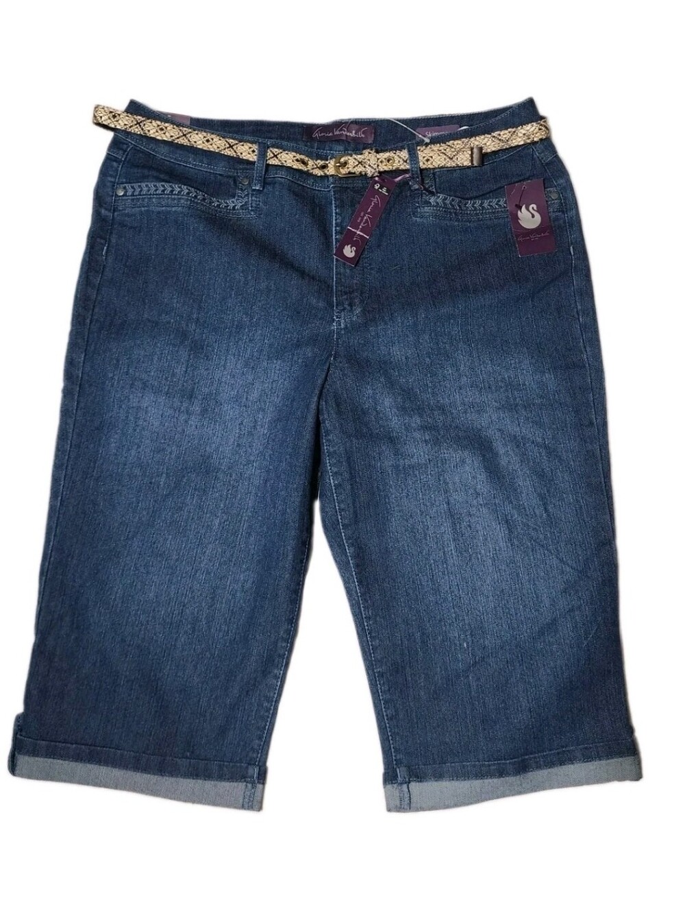 NWT Gloria Vanderbilt Skimmer Capri Jean Shorts w Belt Pockets Sz 16 Jeans NOS